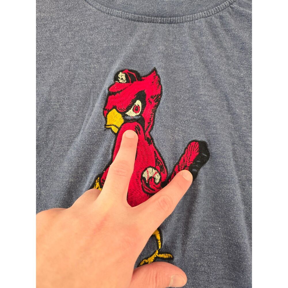 Vintage Red Jacket Embroidered Cardinal Mascot T-Shirt Navy Blue Mens L Baseball - Picture 3 of 7
